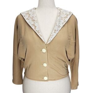 Honey Fleece Cropped Cardigan M/L Dolman Sleeve Lace Detail